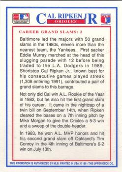 1991 Upper Deck Denny's Grand Slam Holograms #20 Cal Ripken Jr. Back