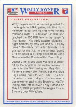 1991 Upper Deck Denny's Grand Slam Holograms #23 Wally Joyner Back