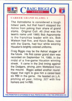 1991 Upper Deck Denny's Grand Slam Holograms #24 Craig Biggio Back