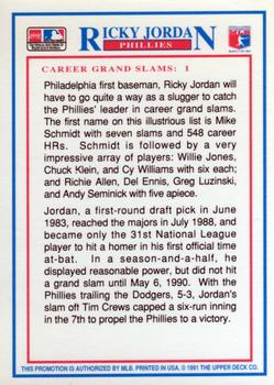 1991 Upper Deck Denny's Grand Slam Holograms #13 Ricky Jordan Back