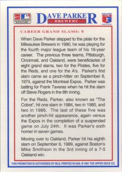 1991 Upper Deck Denny's Grand Slam Holograms #5 Dave Parker Back