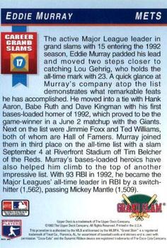 1993 Upper Deck Denny's Grand Slam Holograms #15 Eddie Murray Back