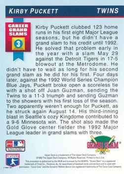 1993 Upper Deck Denny's Grand Slam Holograms #26 Kirby Puckett Back