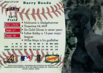 1997 Pinnacle Denny's Holograms #27 Barry Bonds Back