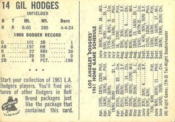 1961 Bell Brand Los Angeles Dodgers #NNO Gil Hodges Back