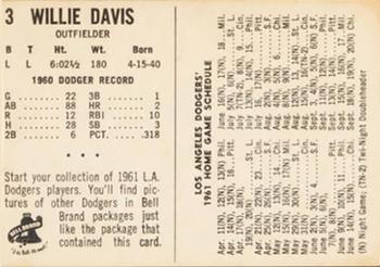 1961 Bell Brand Los Angeles Dodgers #NNO Willie Davis Back