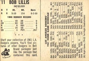 1961 Bell Brand Los Angeles Dodgers #NNO Bob Lillis Back