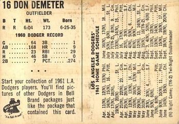 1961 Bell Brand Los Angeles Dodgers #NNO Don Demeter Back