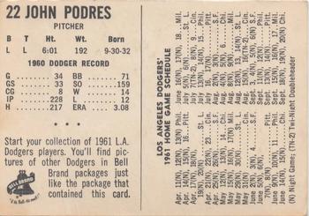 1961 Bell Brand Los Angeles Dodgers #NNO John Podres Back