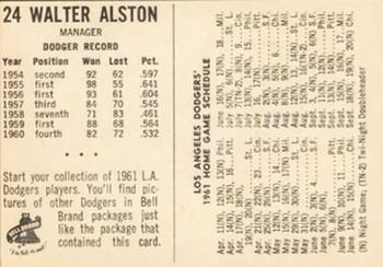1961 Bell Brand Los Angeles Dodgers #NNO Walt Alston Back