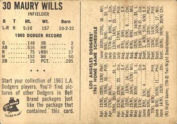 1961 Bell Brand Los Angeles Dodgers #NNO Maury Wills Back