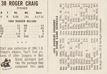 1961 Bell Brand Los Angeles Dodgers #NNO Roger Craig Back