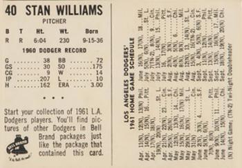 1961 Bell Brand Los Angeles Dodgers #NNO Stan Williams Back