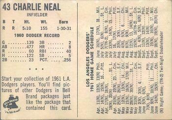 1961 Bell Brand Los Angeles Dodgers #NNO Charlie Neal Back