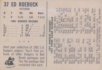 1962 Bell Brand Los Angeles Dodgers #37 Ed Roebuck Back