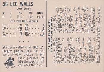 1962 Bell Brand Los Angeles Dodgers #56 Lee Walls Back