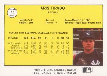1989 Best Albany-Colonie Yankees #18 Aris Tirado  Back