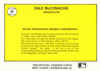 1989 Best Albany-Colonie Yankees #26 Dale McConachie Back