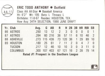 1989 Best Baseball America AA Prospects #AA11 Eric Anthony  Back