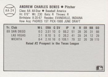 1989 Best Baseball America AA Prospects #AA24 Andy Benes  Back
