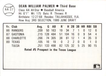 1989 Best Baseball America AA Prospects #AA27 Dean Palmer  Back