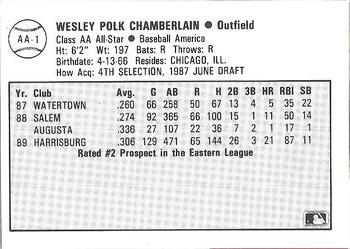 1989 Best Baseball America AA Prospects #AA1 Wes Chamberlain  Back