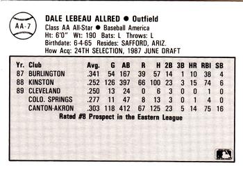 1989 Best Baseball America AA Prospects #AA7 Beau Allred  Back