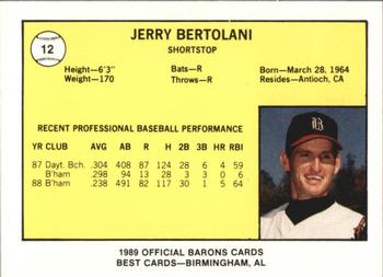 1989 Best Birmingham Barons #12 Jerry Bertolani  Back