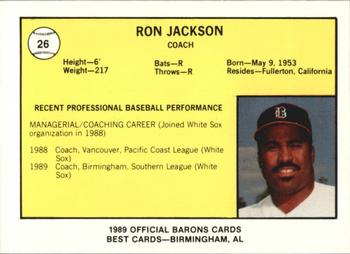 1989 Best Birmingham Barons #26 Ron Jackson Back