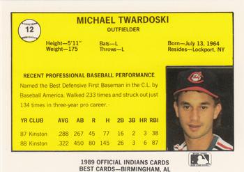 1989 Best Canton-Akron Indians #12 Michael Twardoski  Back