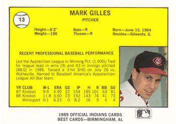 1989 Best Canton-Akron Indians #13 Mark Gilles  Back