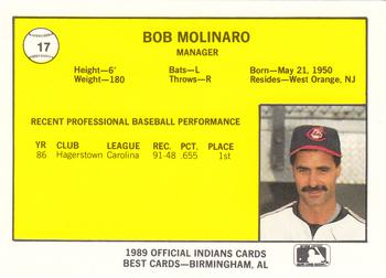 1989 Best Canton-Akron Indians #17 Bob Molinaro Back