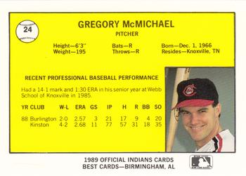 1989 Best Canton-Akron Indians #24 Greg McMichael Back