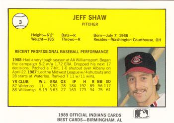 1989 Best Canton-Akron Indians #3 Jeff Shaw  Back