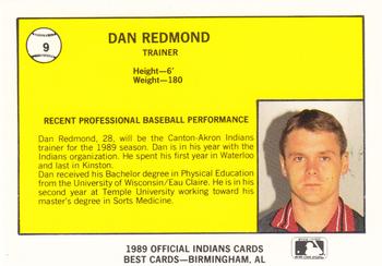 1989 Best Canton-Akron Indians #9 Dan Redmond Back