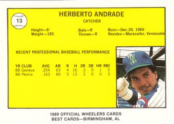 1989 Best Charleston Wheelers #13 Herberto Andrade  Back