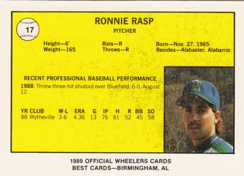 1989 Best Charleston Wheelers #17 Ronnie Rasp  Back