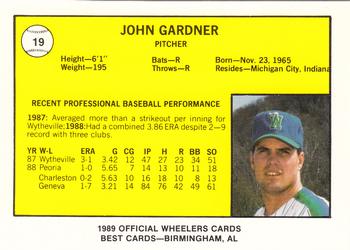 1989 Best Charleston Wheelers #19 John Gardner  Back