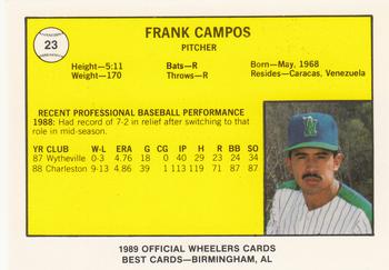1989 Best Charleston Wheelers #23 Frank Campos  Back