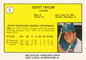 1989 Best Charleston Wheelers #5 Scott Taylor Back