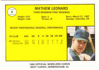 1989 Best Charleston Wheelers #9 Mathew Leonard  Back