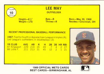 1989 Best Columbia Mets #10 Lee May Jr.  Back