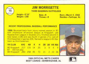 1989 Best Columbia Mets #15 Jim Morrisette  Back