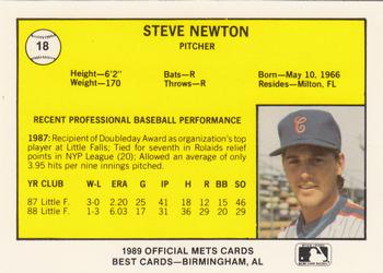 1989 Best Columbia Mets #18 Steve Newton  Back