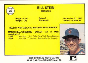 1989 Best Columbia Mets #22 Bill Stein Back