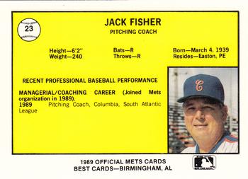 1989 Best Columbia Mets #23 Jack Fisher Back