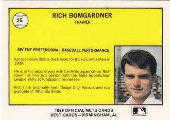 1989 Best Columbia Mets #25 Rich Bomgardner Back