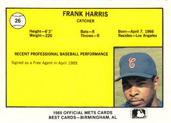 1989 Best Columbia Mets #26 Frank Harris  Back