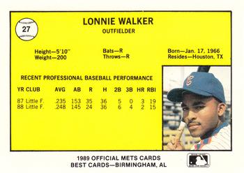 1989 Best Columbia Mets #27 Lonnie Walker  Back
