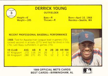 1989 Best Columbia Mets #3 Derrick Young  Back
